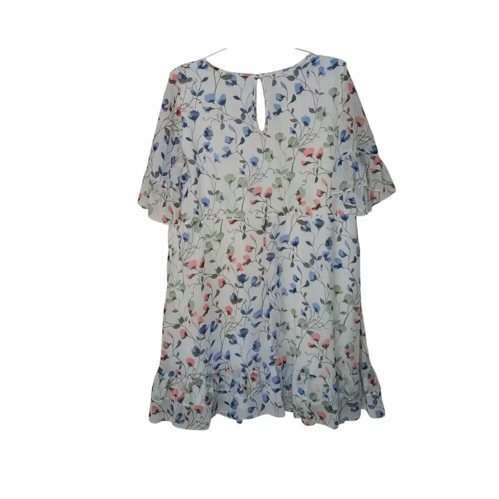 Junarose Women’s Dress 14 Floral Ruffle Hem Short Sleeve Above Knee Boho Spring - Picture 3 of 15